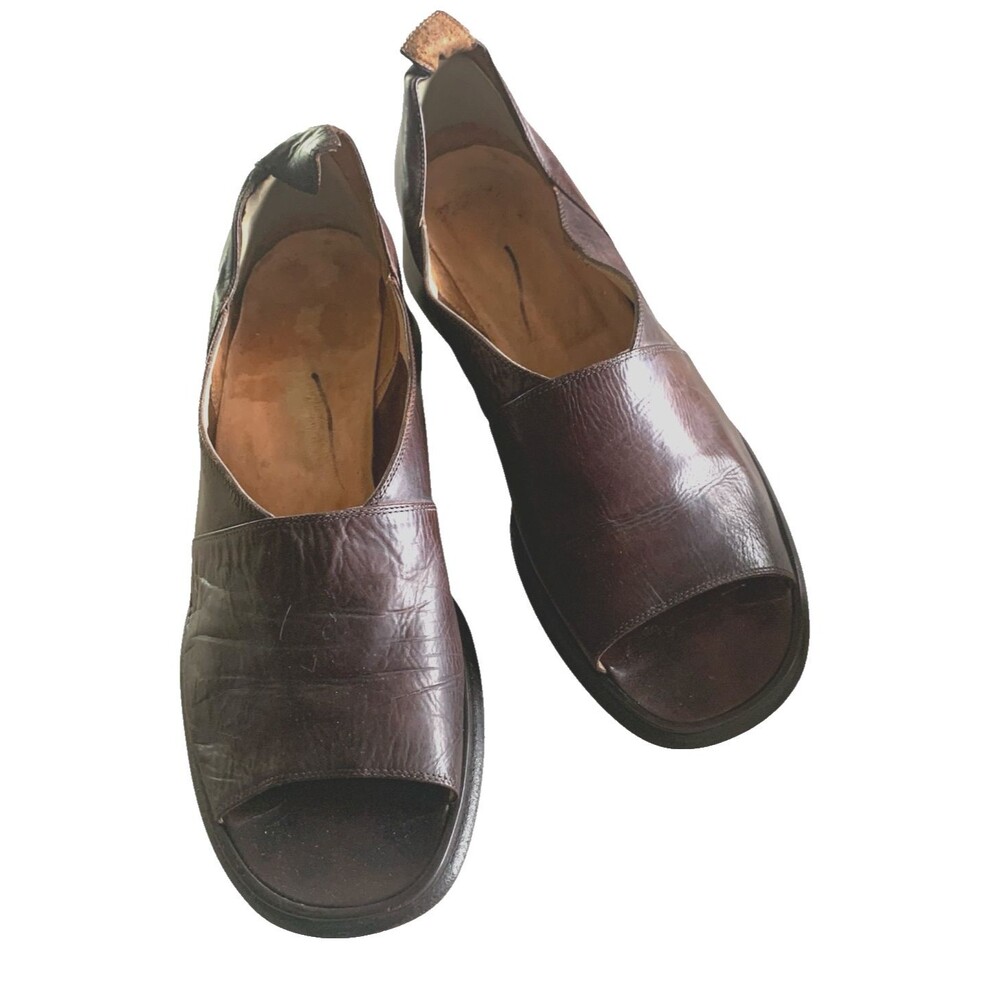 Vintage Brown Leather Open Toe Shoes Made in Italy Size 9.5 M